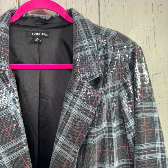 Torrid Plaid Sequin Blazer Gray Black Chic Glam Plus Size 5X Casual Artsy - Picture 4 of 15